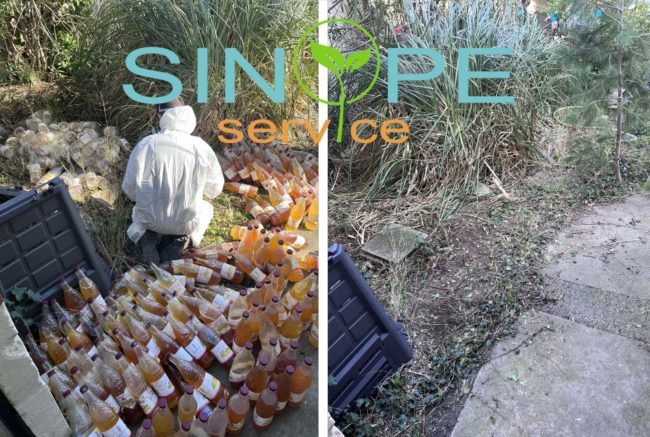 Vidage de bouteilles remplies d'urine