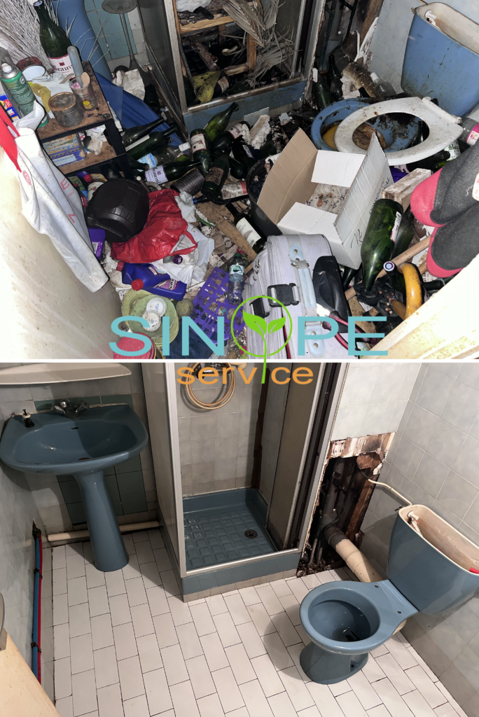 Nettoyage Diogène d'une salle de bain avec une fuite d'eau à Marseille